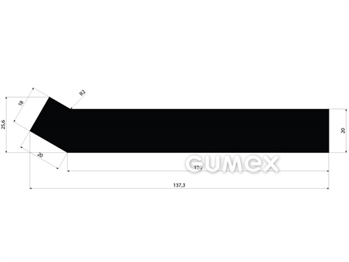 Gumový profil pre vodné diela tvaru "L", 25,6x137,3mm, 70°ShA, EPDM, -40°C/+100°C, čierny